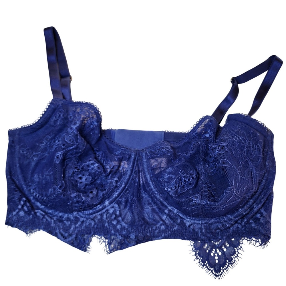 Victoria's Secret Dream Angels Blue Lace Unlined Push Up Bra 34DDD Eyelash Trim